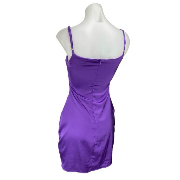 Missguided Purple Silk Satin Sleeveless Cami Camisole Tank Mini Slip Dress Sz 4 - Picture 2 of 4
